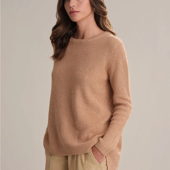525 America EMMA: CREWNECK SHAKER STITCH Peach Knit Sweater Minimalist Cozy - Picture 2 of 11